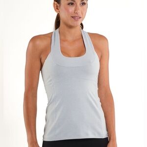 Lululemon sz 12 Scoop Neck Tank Top Mesh Back Racerback - Light Gray Grey